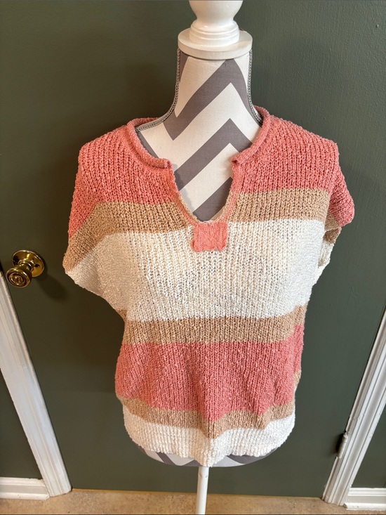 Anniewear Sweaters - Striped Pink Cream Knit Women's Sweater Top